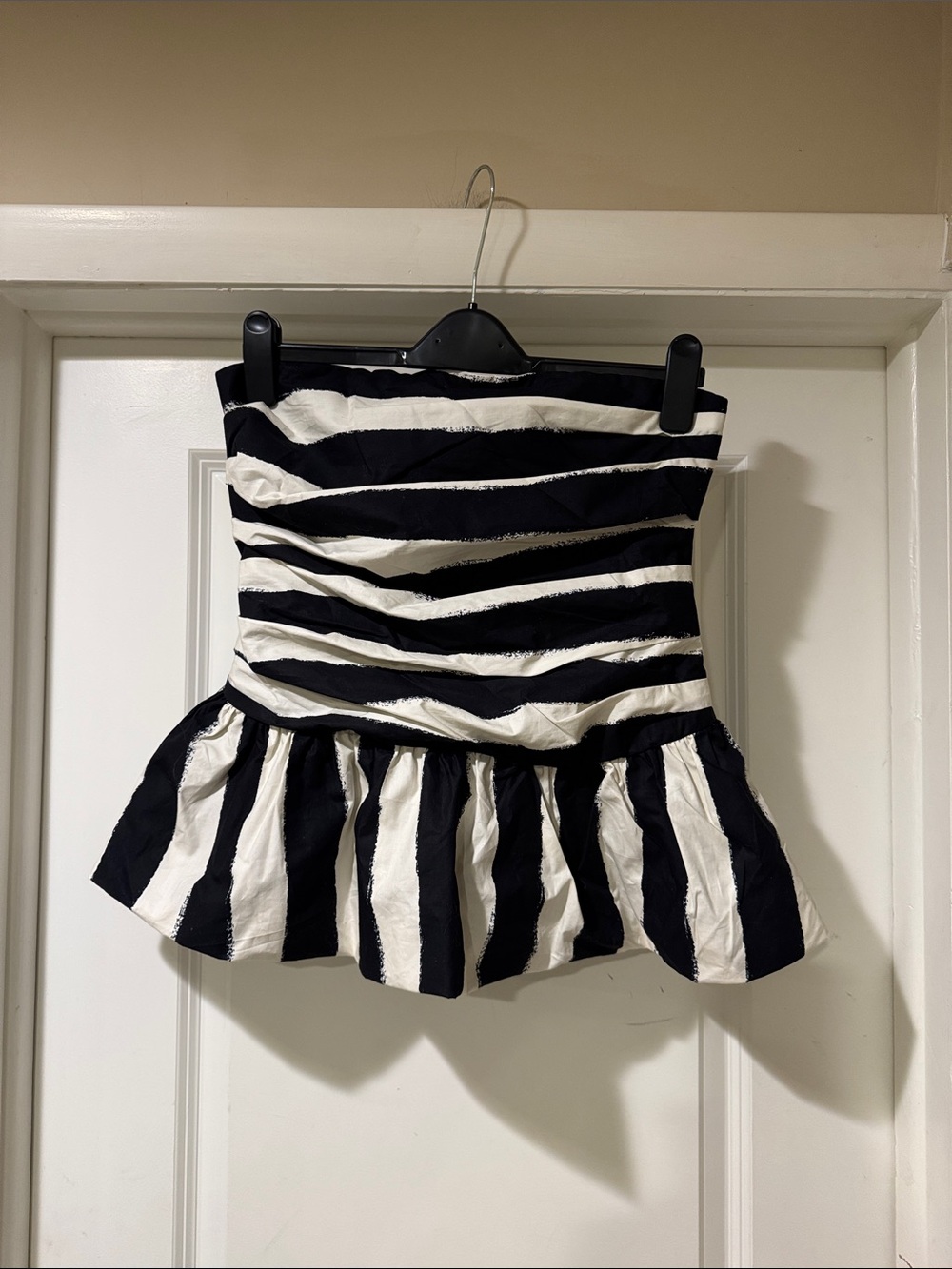 Topshop Black and White Strapless Peplum Top